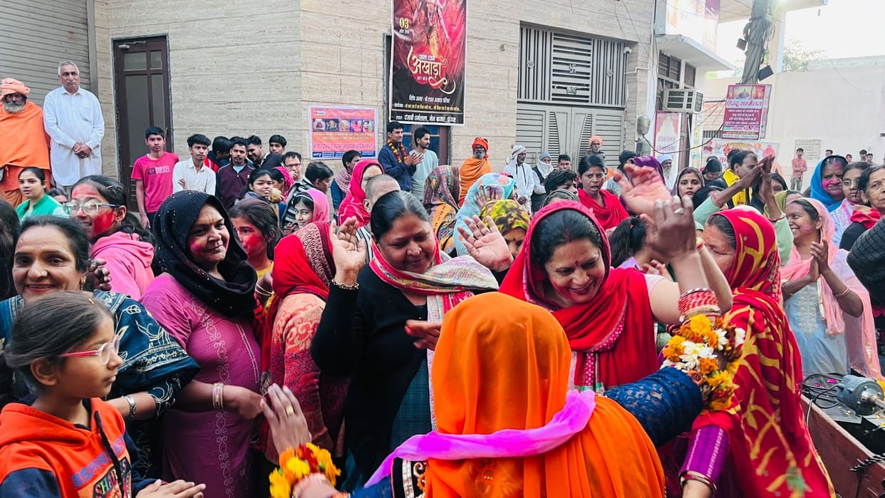 Devotees reached the temple dancing to the hymns during the morning procession.
