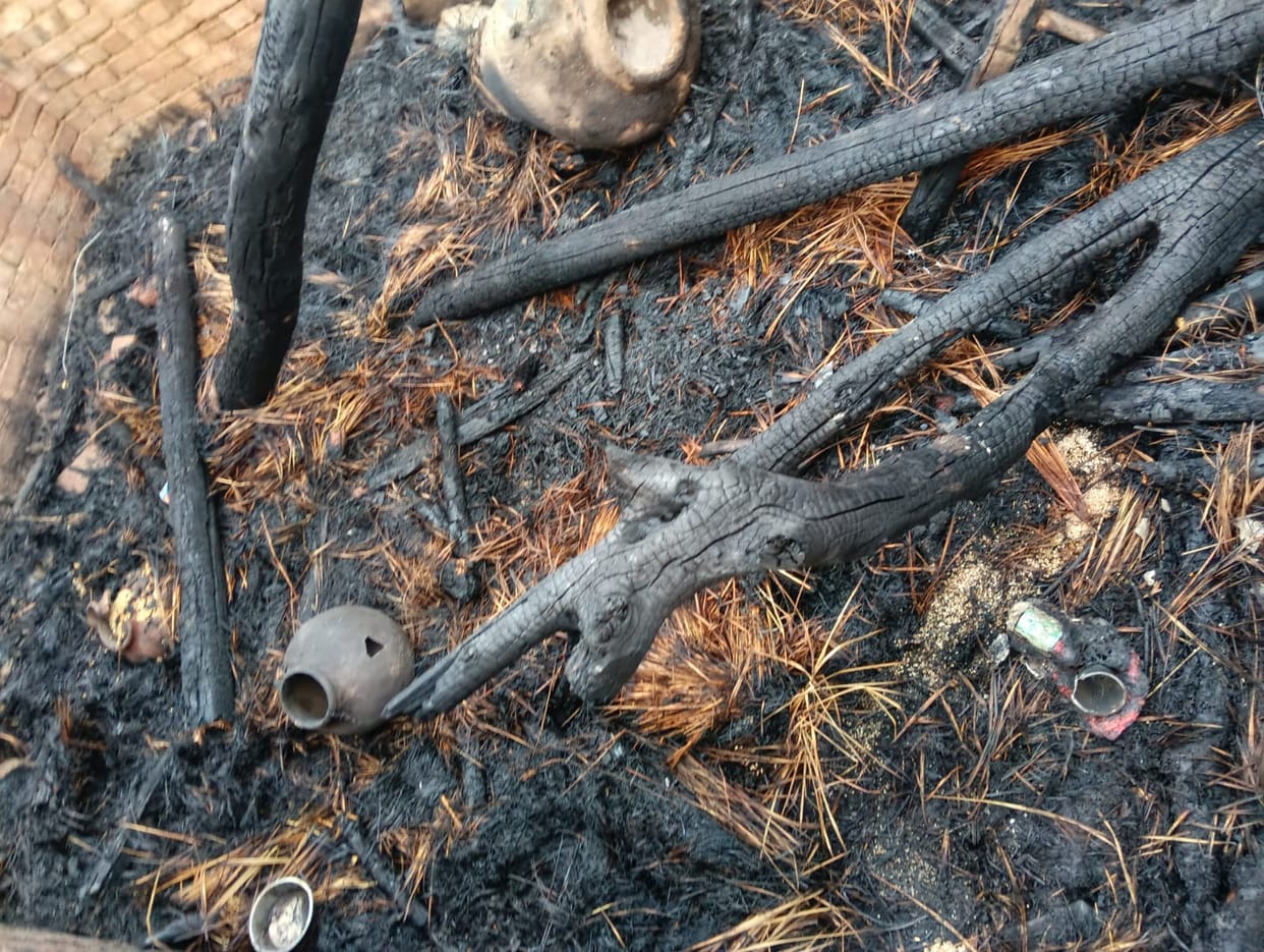 A short circuit reduced household goods worth lakhs to ashes.