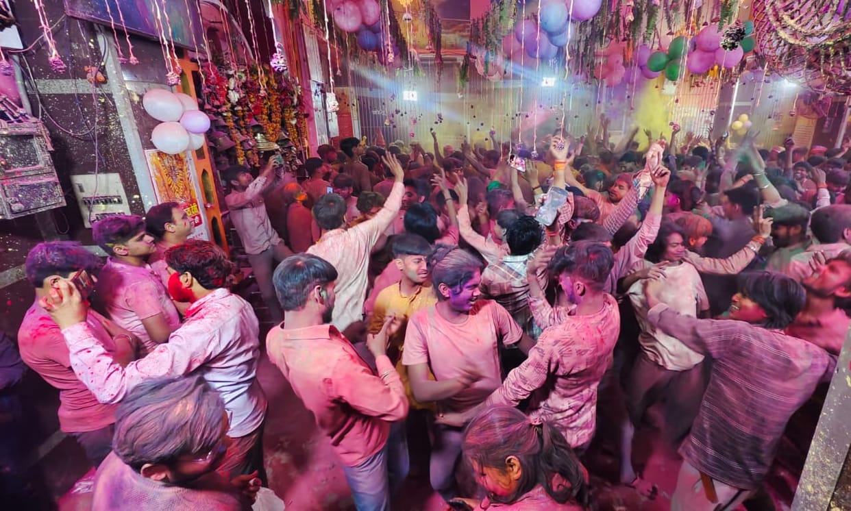 The Sankata Devi temple complex is a colourful scene of excitement.