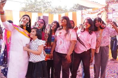 People rejoiced at the Holi Milan celebrations, the atmosphere was filled with colours and enthusiasm.