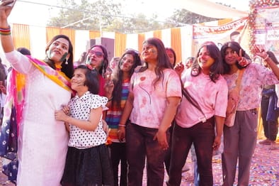 People rejoiced at the Holi Milan celebrations, the atmosphere was filled with colours and enthusiasm.