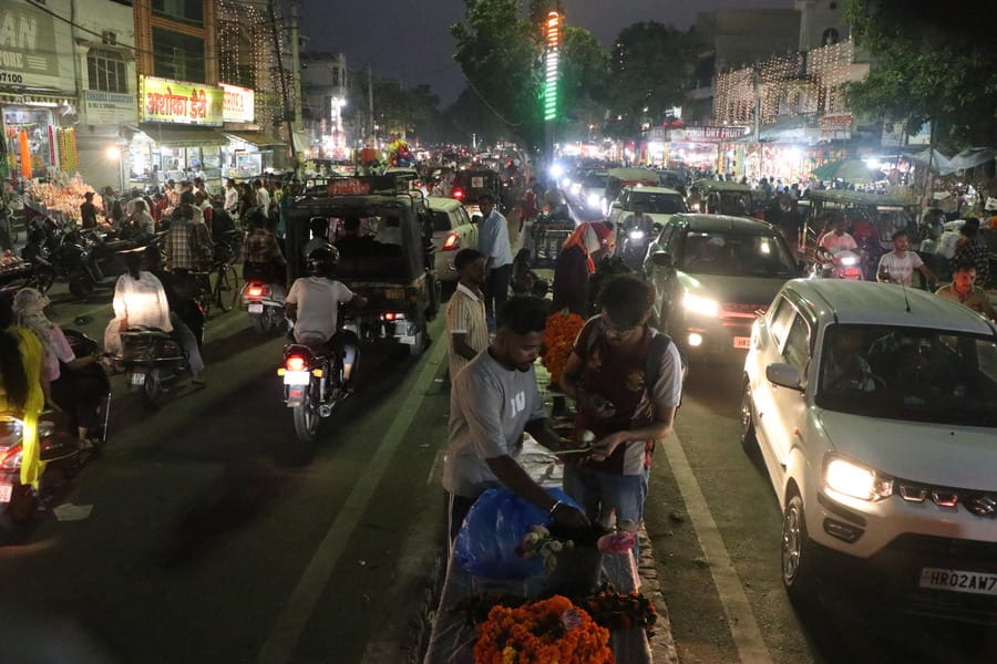The market was bustling with the crowd of buyers