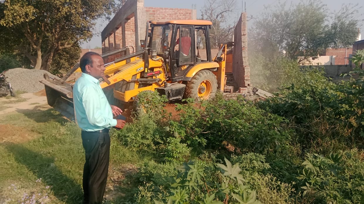 The administration demolished illegal construction done on the drain land.