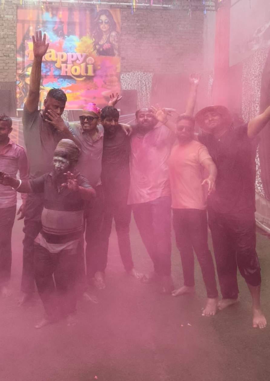 Holi: Bathing each other with colors, greeting each other with hugs