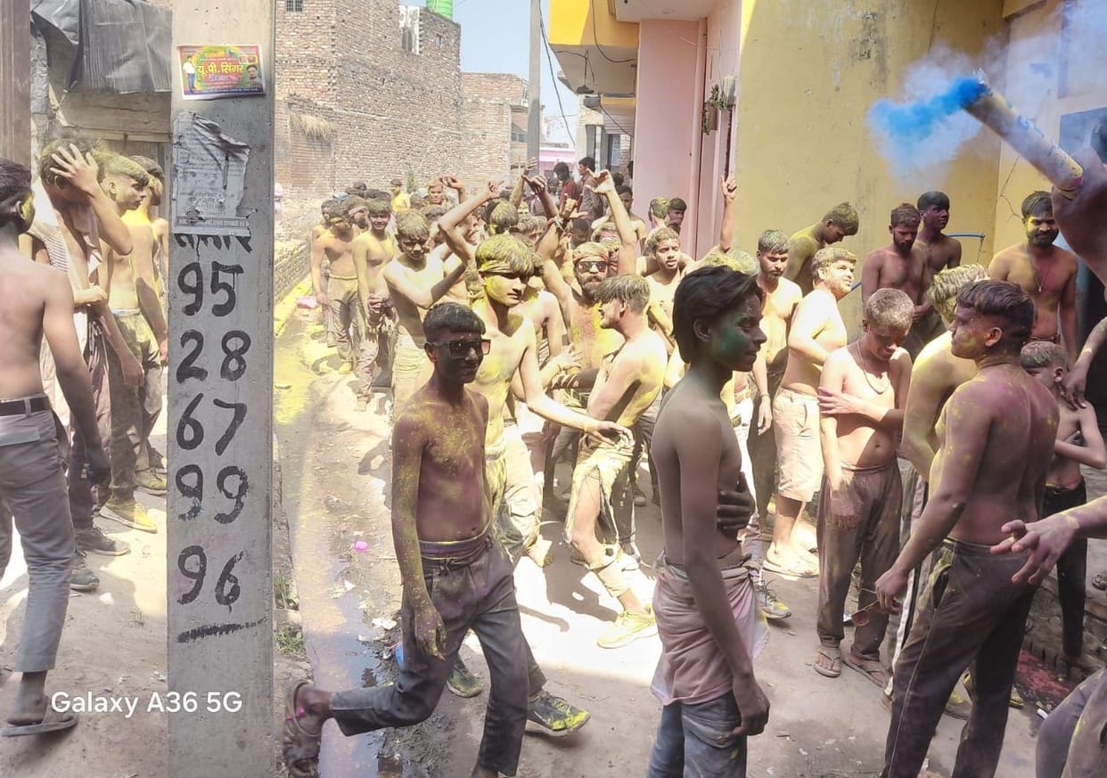 Holi was celebrated with great enthusiasm, people were drenched in colours.