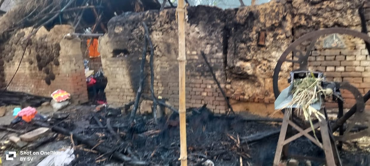 Household items burnt in a fire in a hut