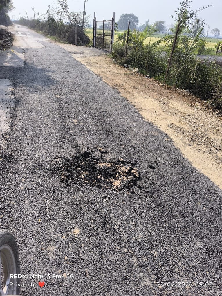 The road started crumbling as soon as it was built, anger among the villagers