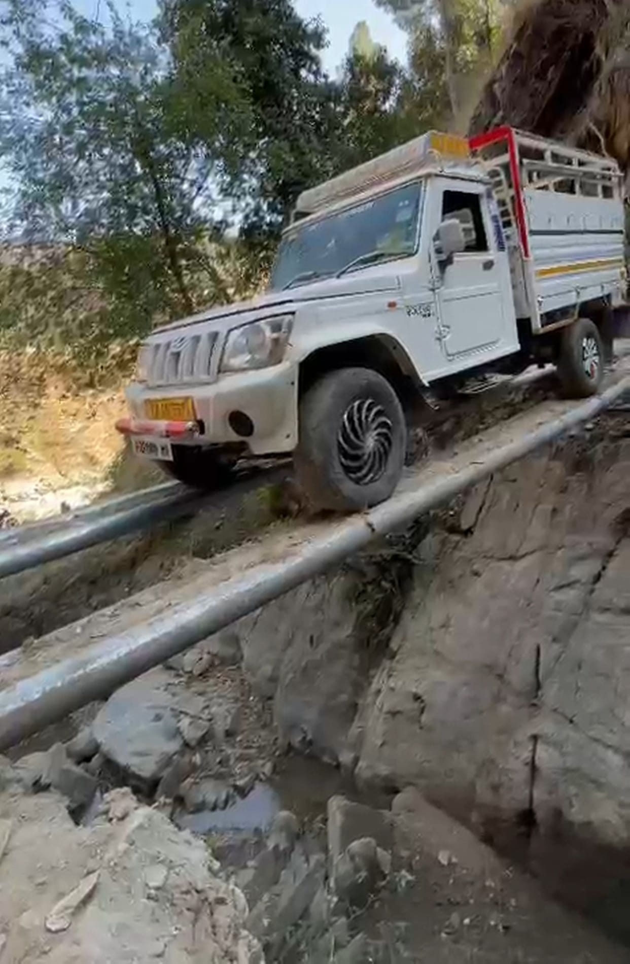 After nine months, the jeep was taken out by making a culvert of iron pipes.