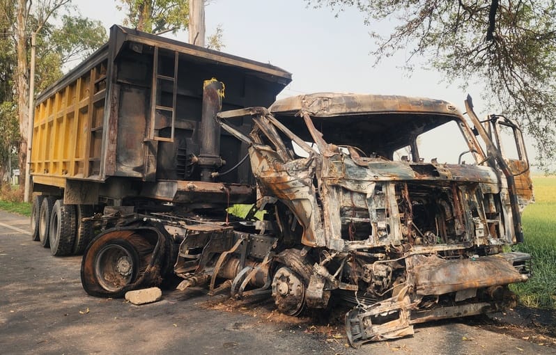Truck catches fire after hitting a tree, driver burnt alive