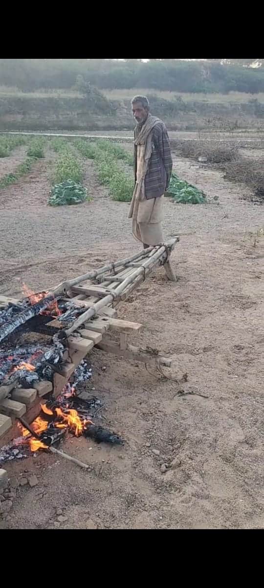 फोटो - 23 जलती बैलगाड़ी के पास खड़ा किसान। स्त्रोत : स्वयं