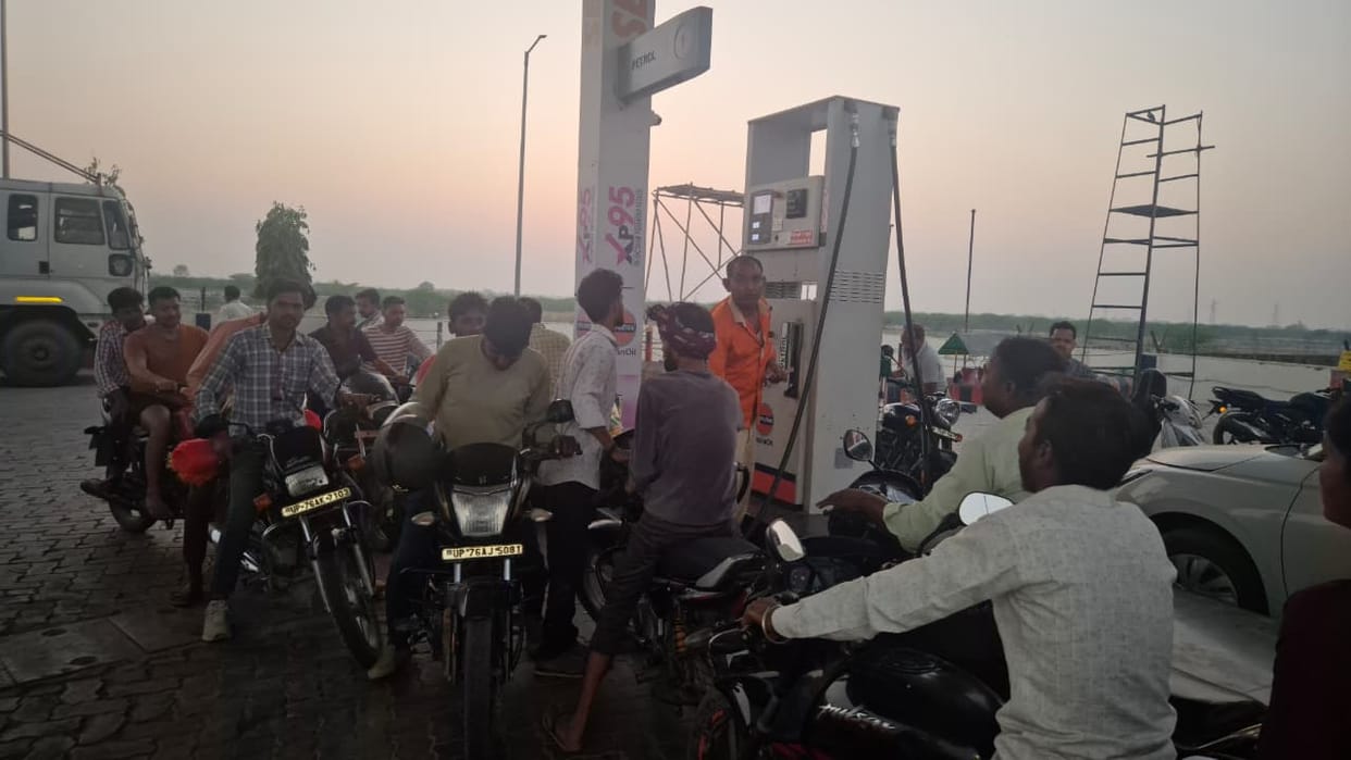Many petrol pumps are closed, while others have long queues of customers.