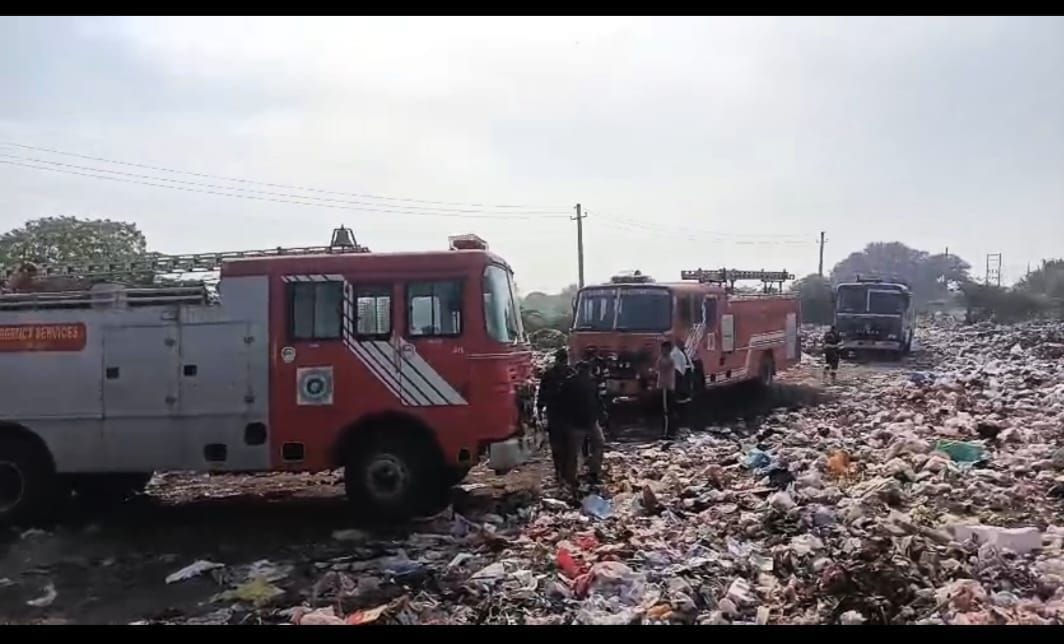 A massive fire broke out at the Raghunathpura dumping yard, and it remained uncontrolled even after 18 hours.