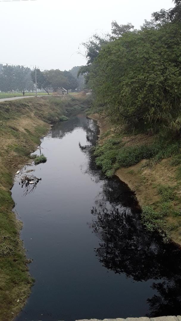 Dirty water from Nepal's factories is being released into the Jharahi River.