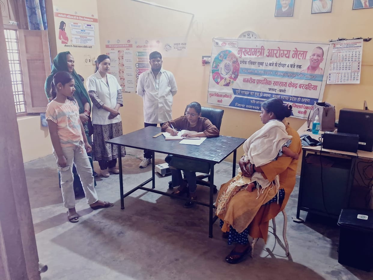 There was a long queue of patients suffering from cold, fever and body ache in the health fair.
