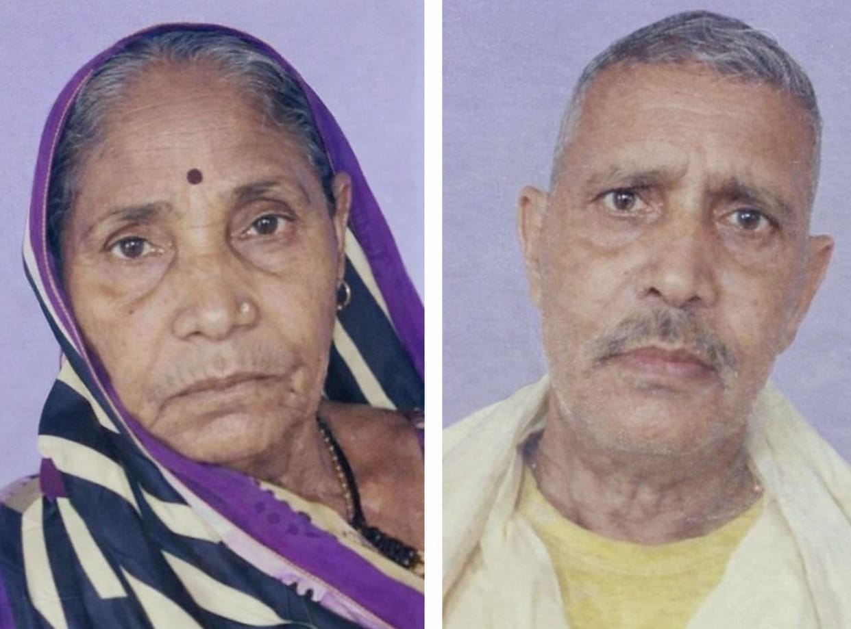 The bodies of an elderly couple were found on separate cots in the courtyard.
