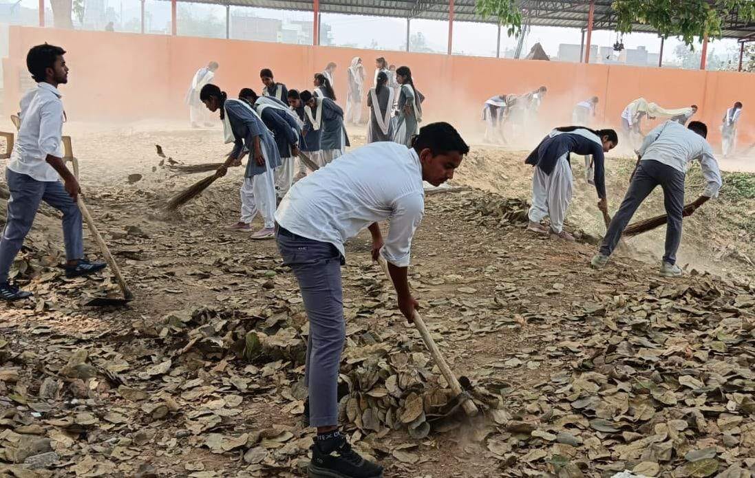 On the inauguration of the NSS camp, the temple and school were cleaned with brooms.