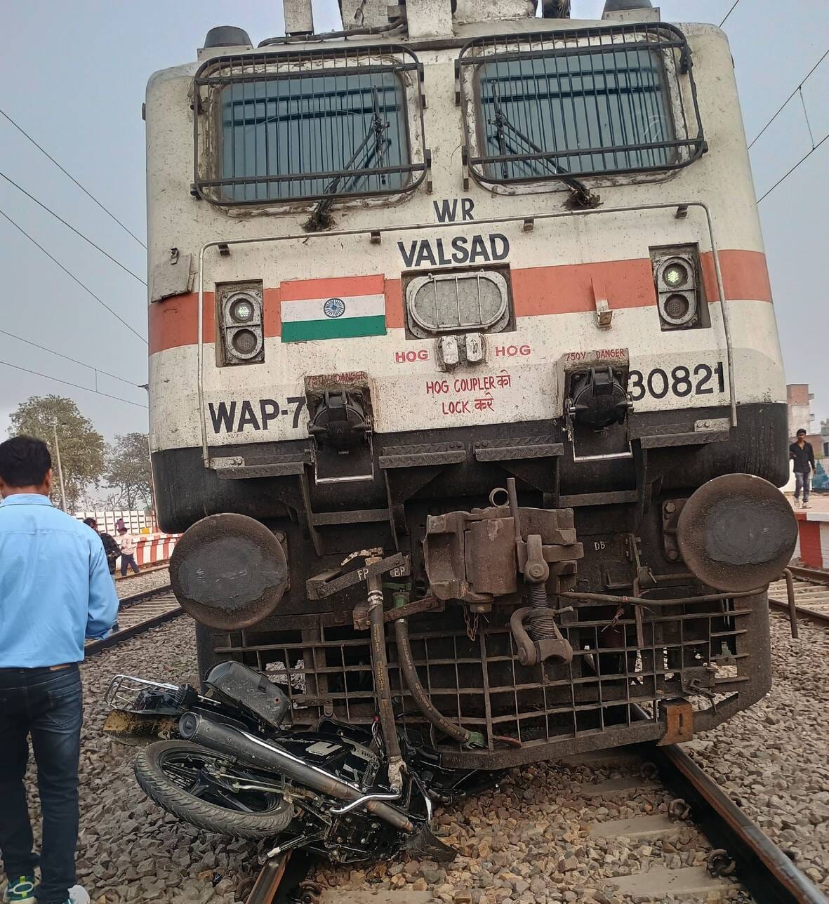 The bike was dragged for 150 meters after being hit by the engine.