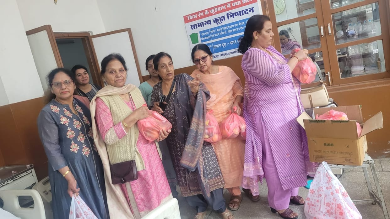 Stree Sabha distributed fruits and biscuits to the patients in the hospital.