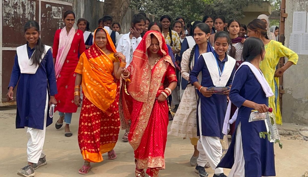 The bride took seven vows at night and reached the examination centre before going to her in-laws' house.