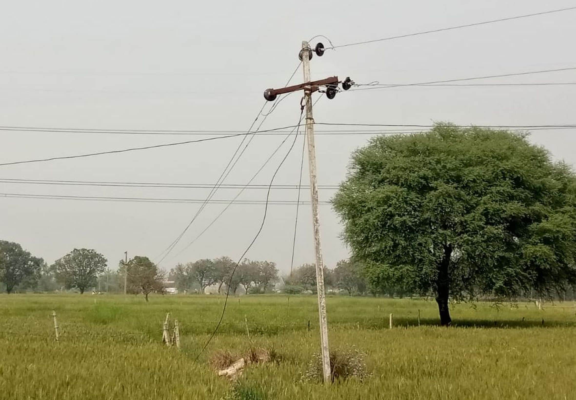 जगतपुर क्षेत्र में खेत से होकर निकले बिजली के लटकते तार।