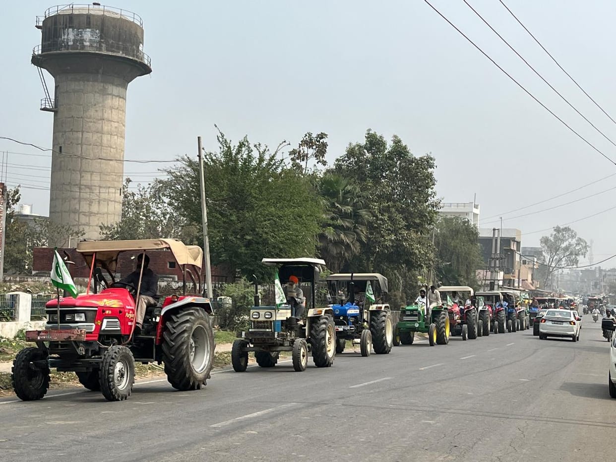 Farmers took out a tractor march to protest the India-US trade deal.