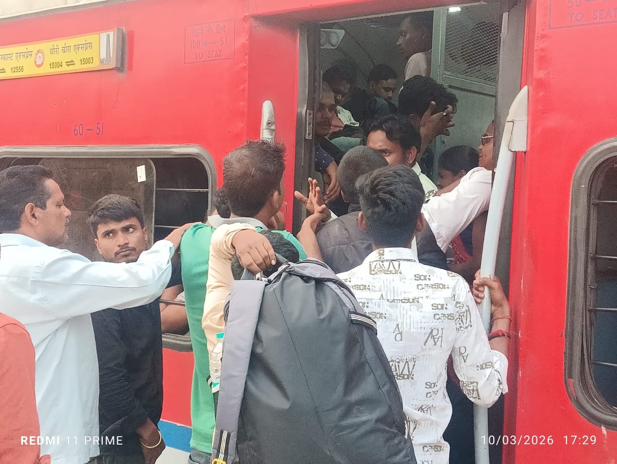 Crowd of passengers at the railway station, roadways is not getting passengers