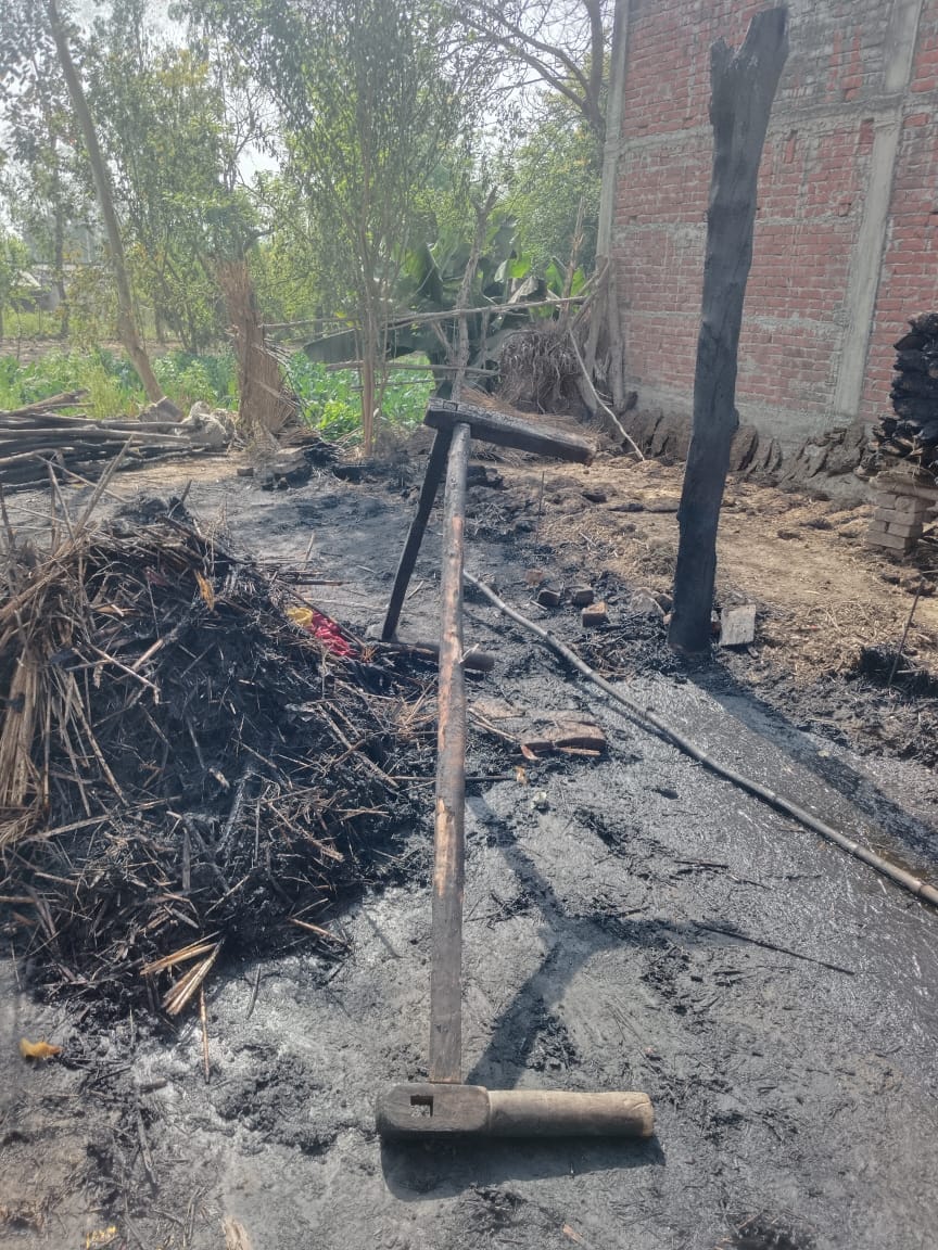Two houses caught fire due to a spark from a stove and a cylinder explosion