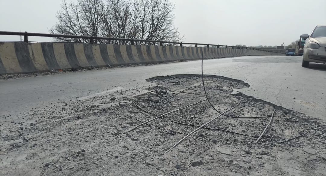 Countless potholes have caused accidents on the Saiya flyover.