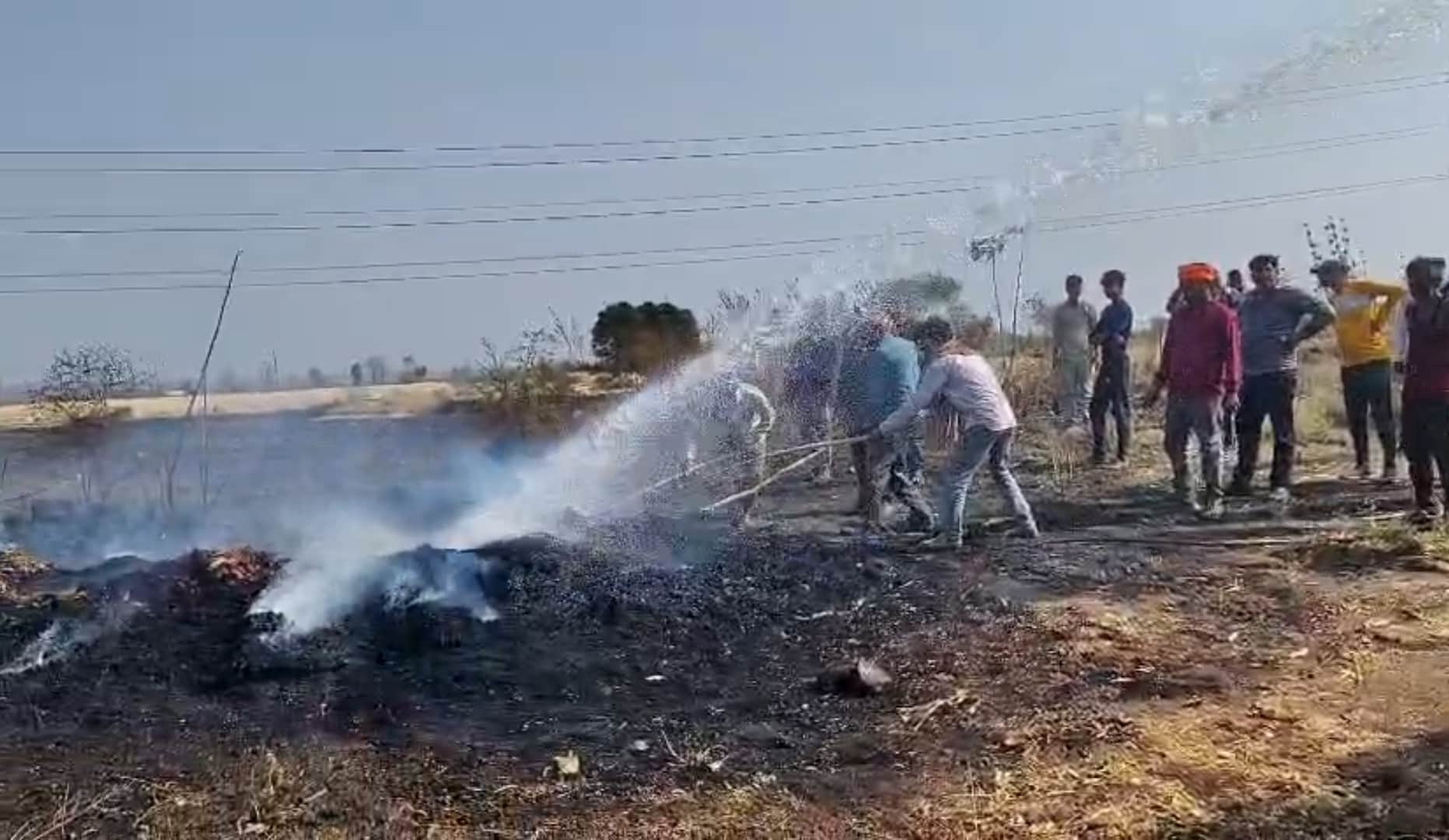 खड़ी फसल में लगी आग।