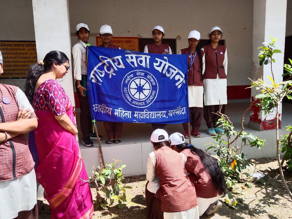 Girl students planted trees in the National Service Scheme camp.