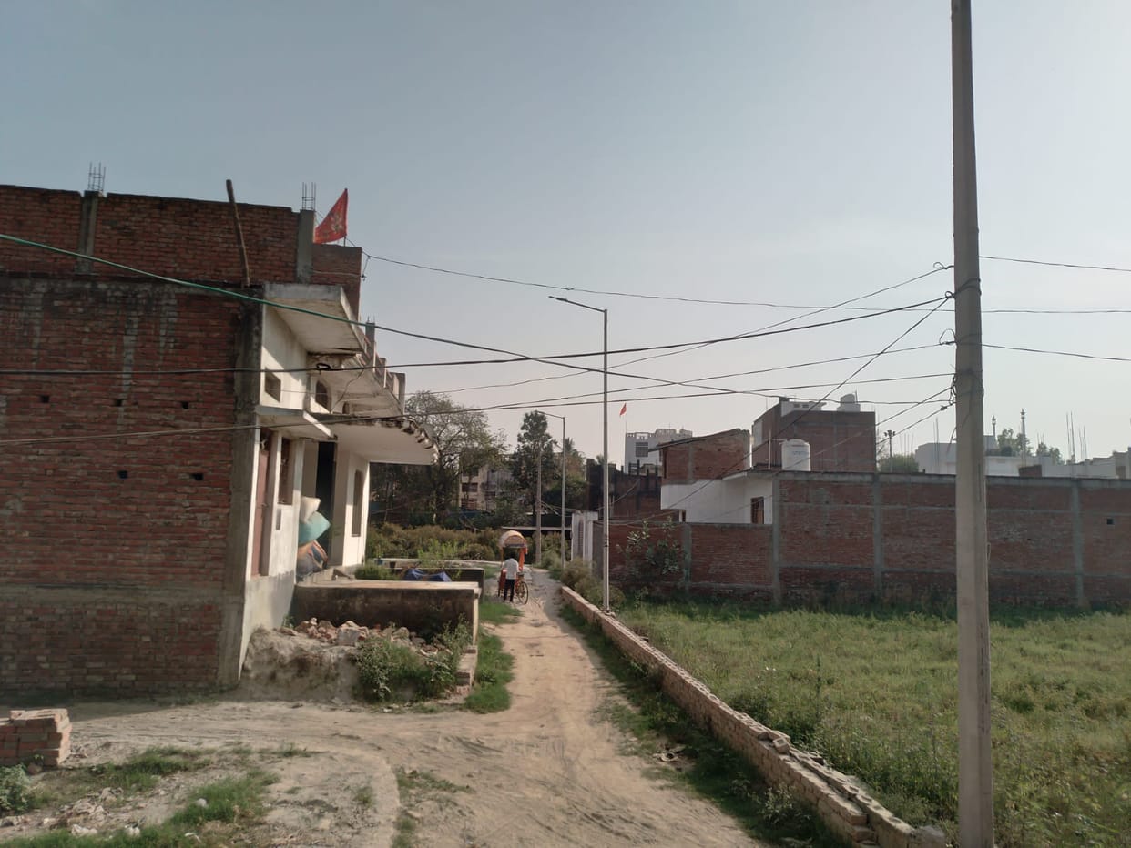 People using electricity with the help of bamboo poles
