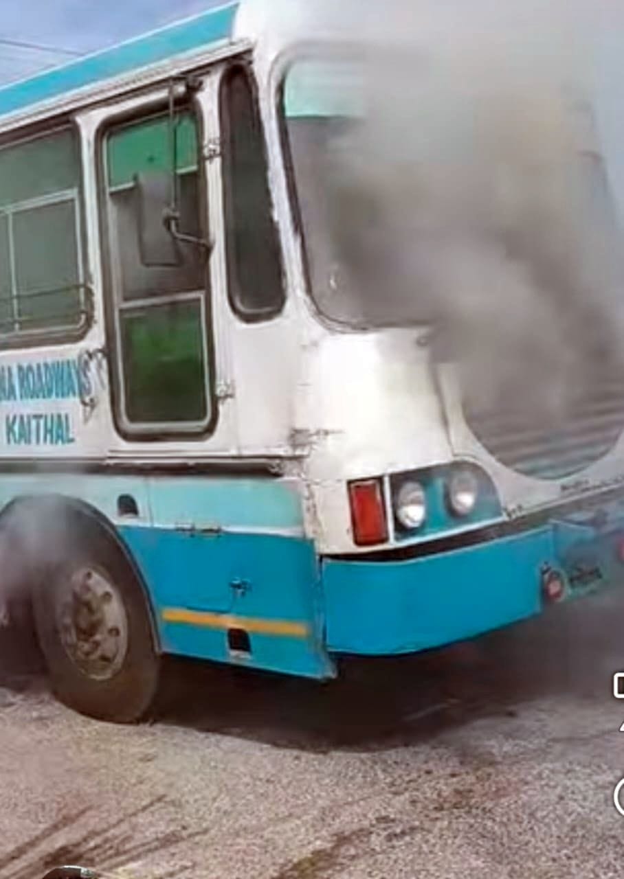Roadways bus catches fire due to short circuit