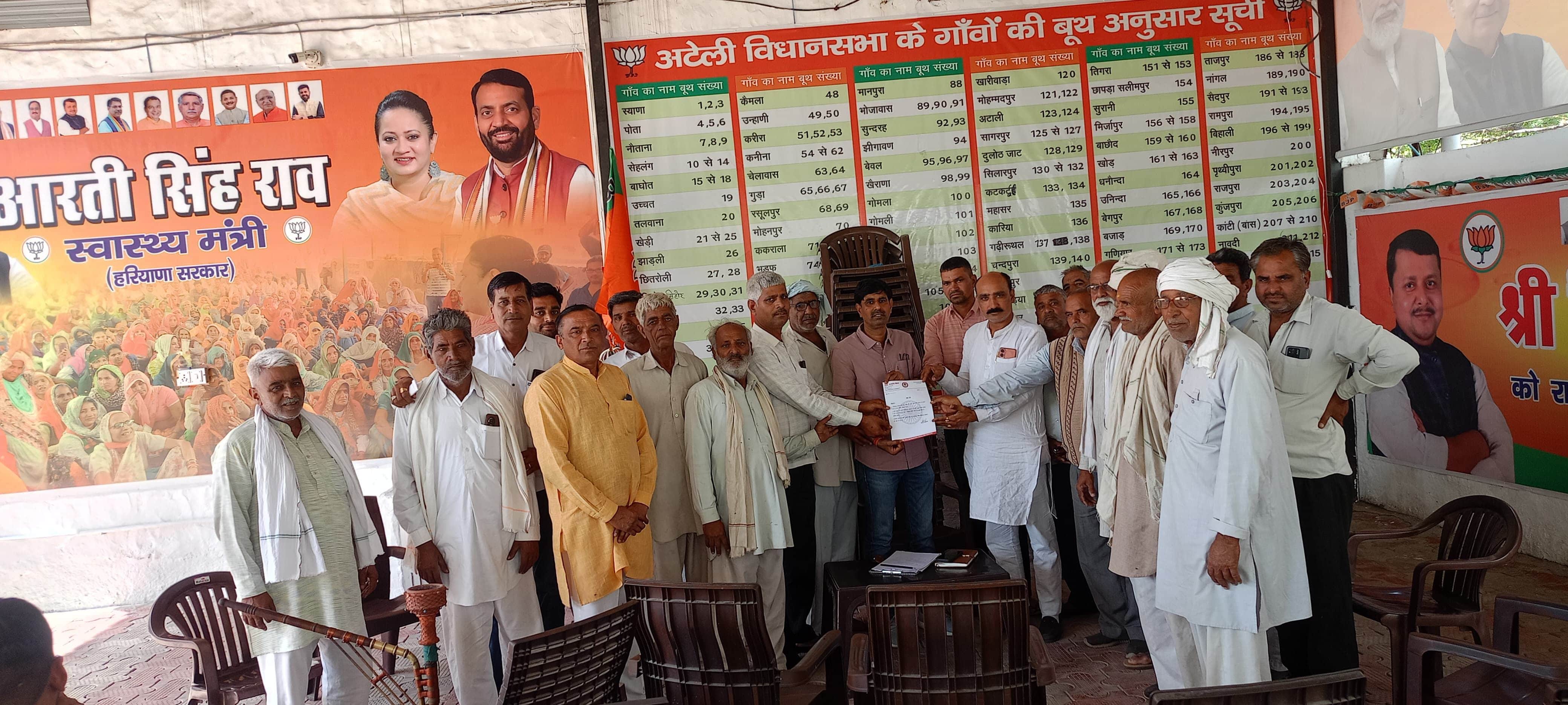 फोटो 06रास्तों को पक्का करवाने की मांग को लेकर ज्ञापन सौंपते ग्रामीण। ग्रामीण