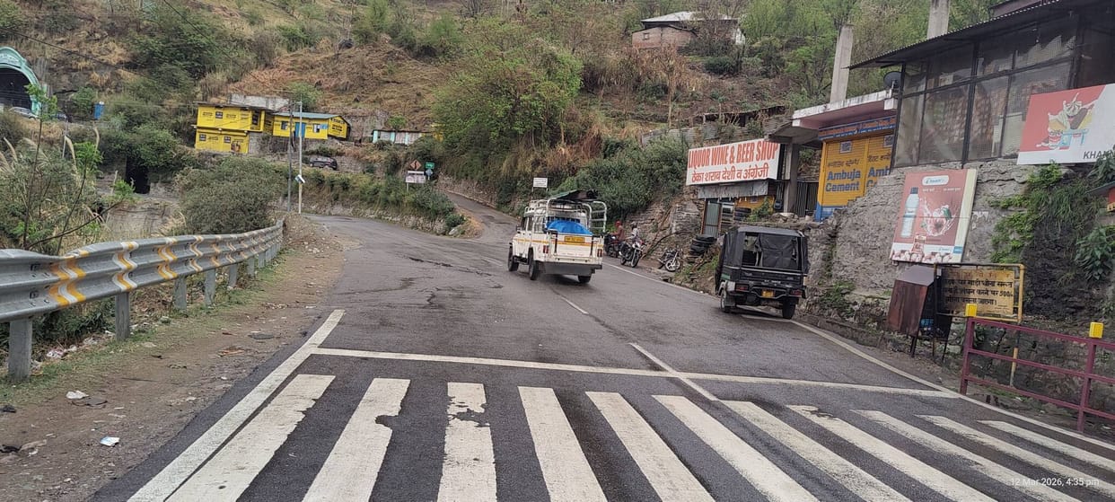 A large section of the NH in Ratanpur has caved in, making travel risky