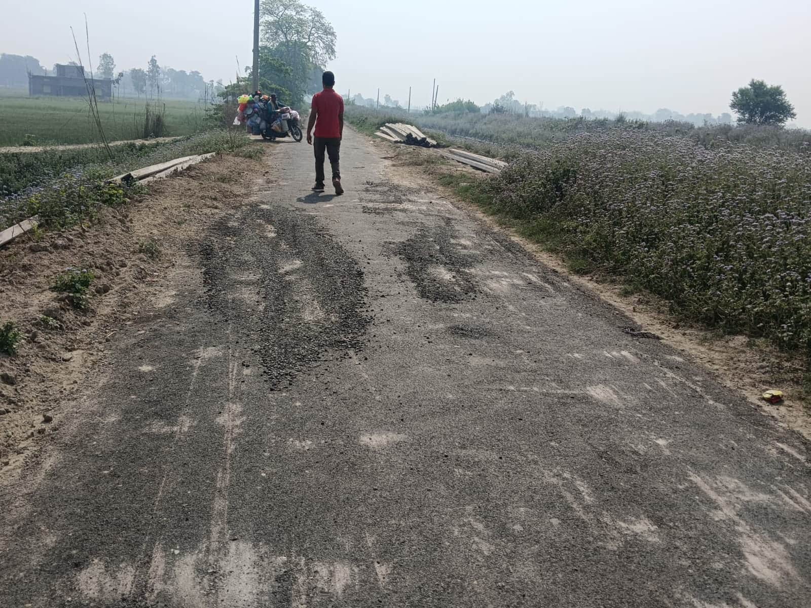 निर्माण के 15 दिन बाद ही उखड़ने लगी लठियां मौजा स्थित मुगेसर-लठियां सड़क मार्ग की गिट्टियां।संव