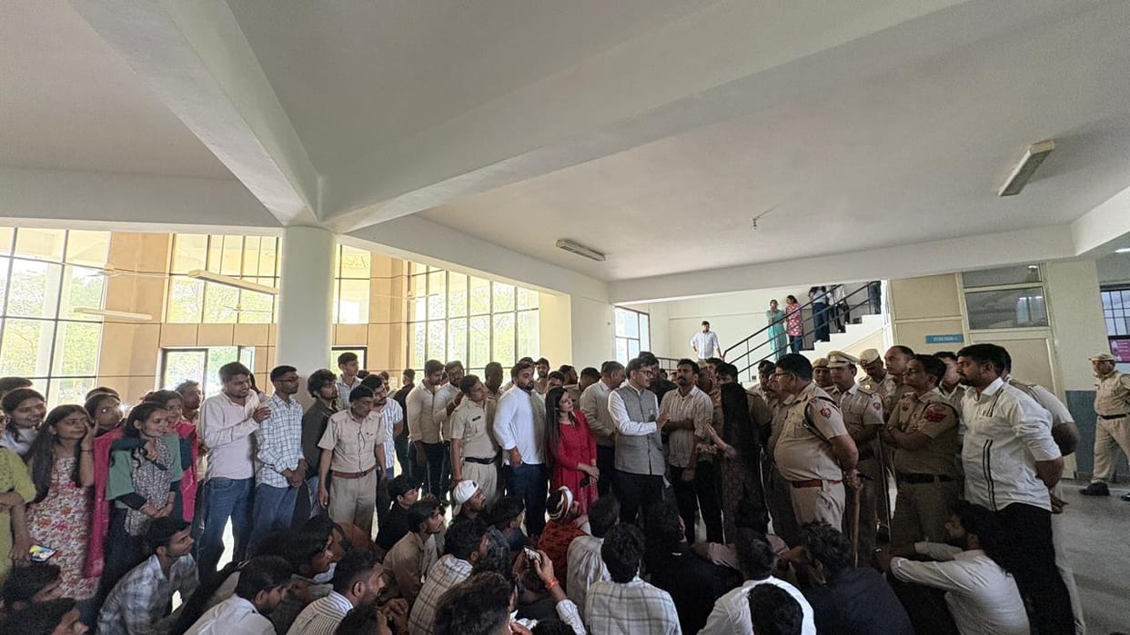 Students protested for the construction of a shelter at the gate of IGU.
