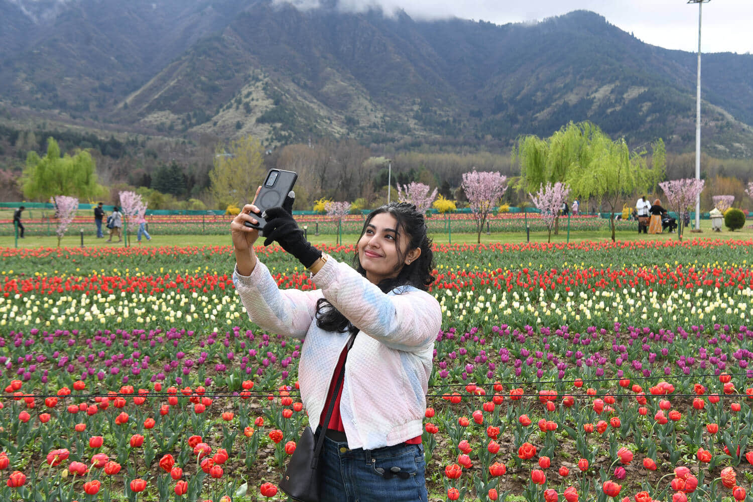 श्रीनगर में ट्यूलिप गार्डन के उद्घाटन के बाद पहुंचे पर्यटक। संवाद