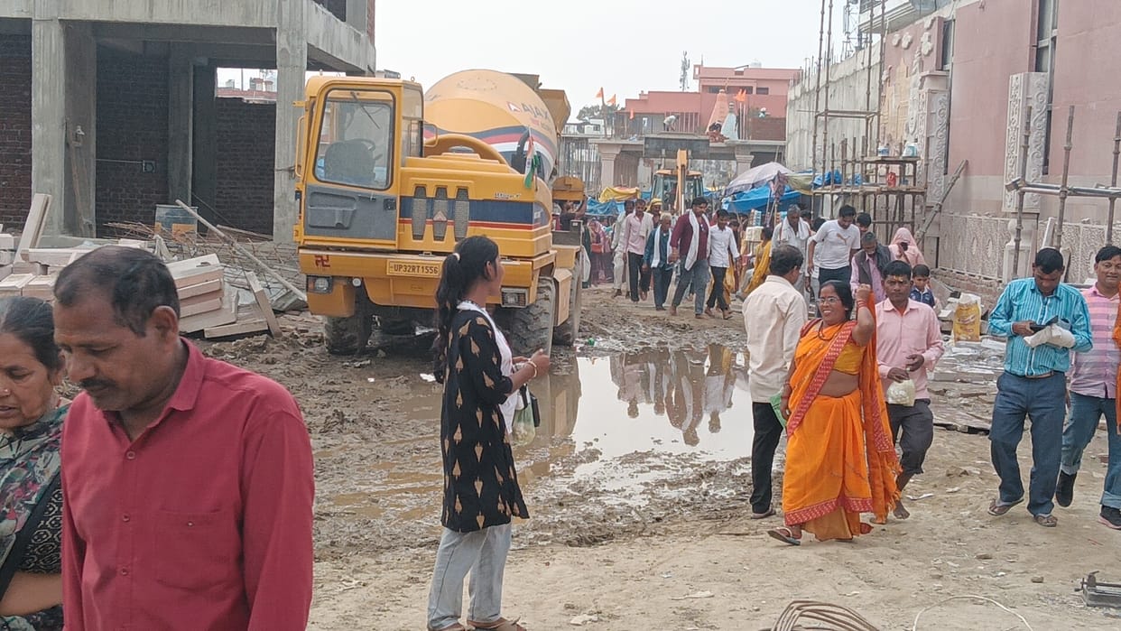 Mud filled on the way to the Shiva temple in the under-construction corridor complex