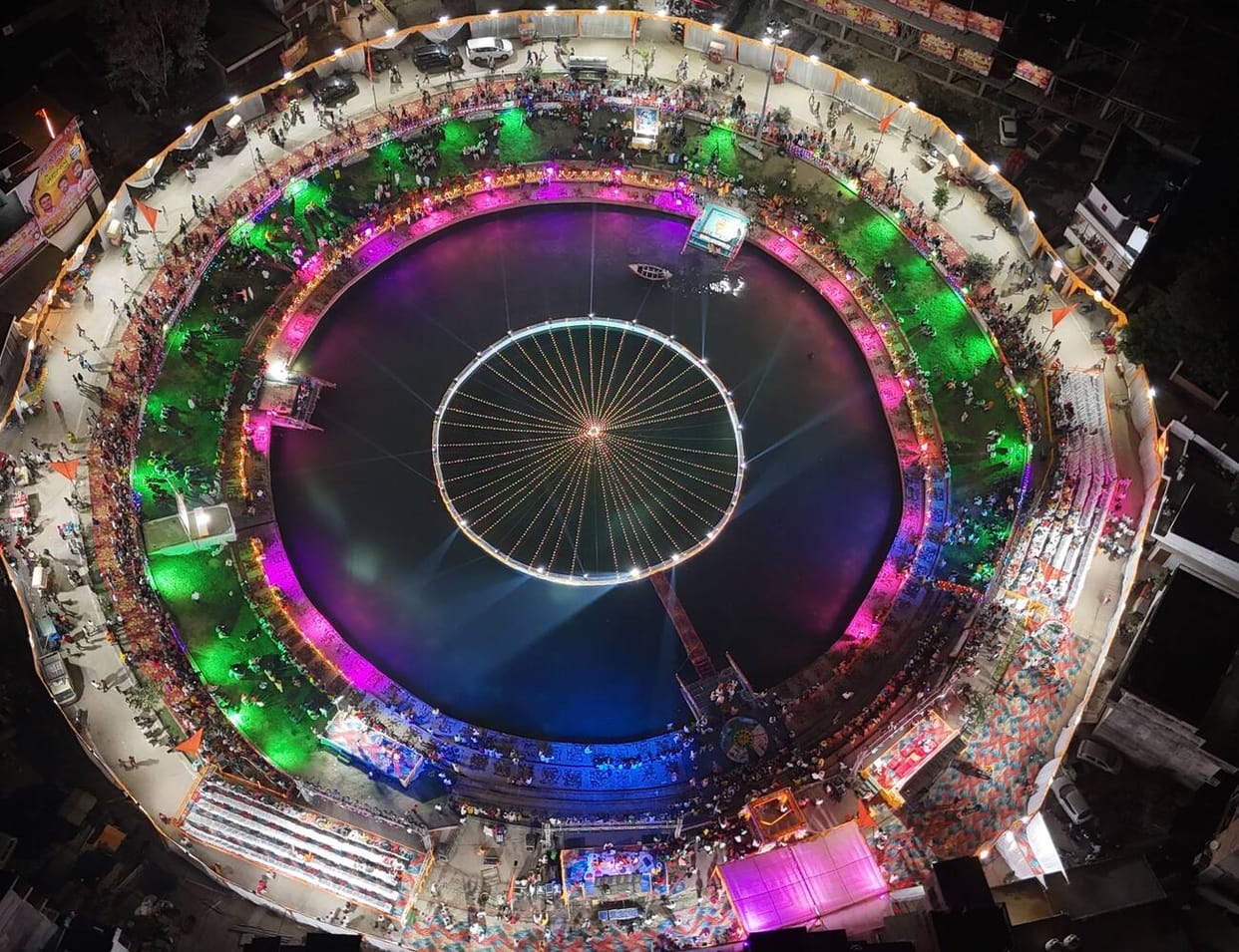Dhanokhar lake illuminated with 51 thousand lamps