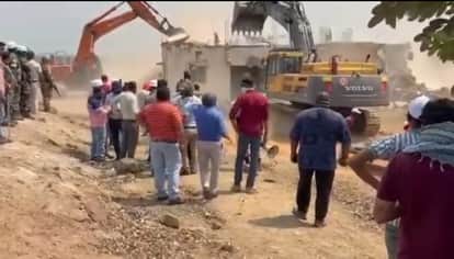 Amid heavy security bulldozer run on house of former minister and Congress leader Yogendra Sao