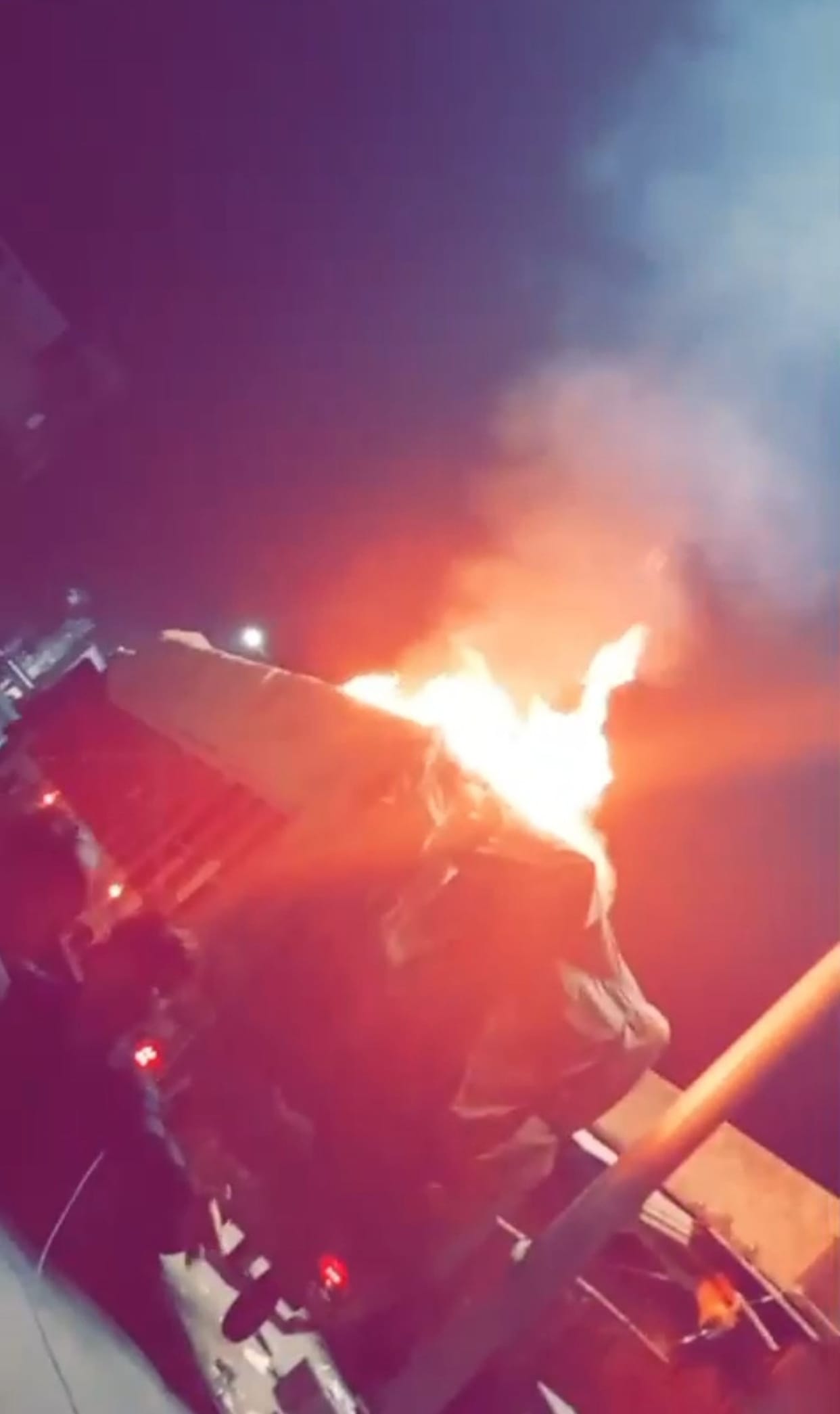Edible oil laden truck hits pole, catches fire
