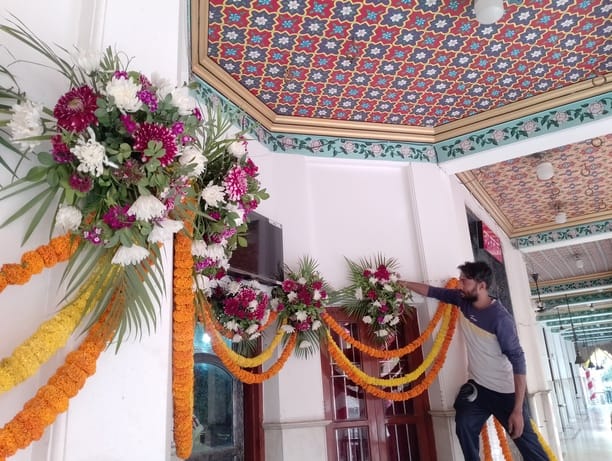 The Devi temple is all set for Navratri; the goddess is adorned with flowers brought from Kolkata and Bengaluru.