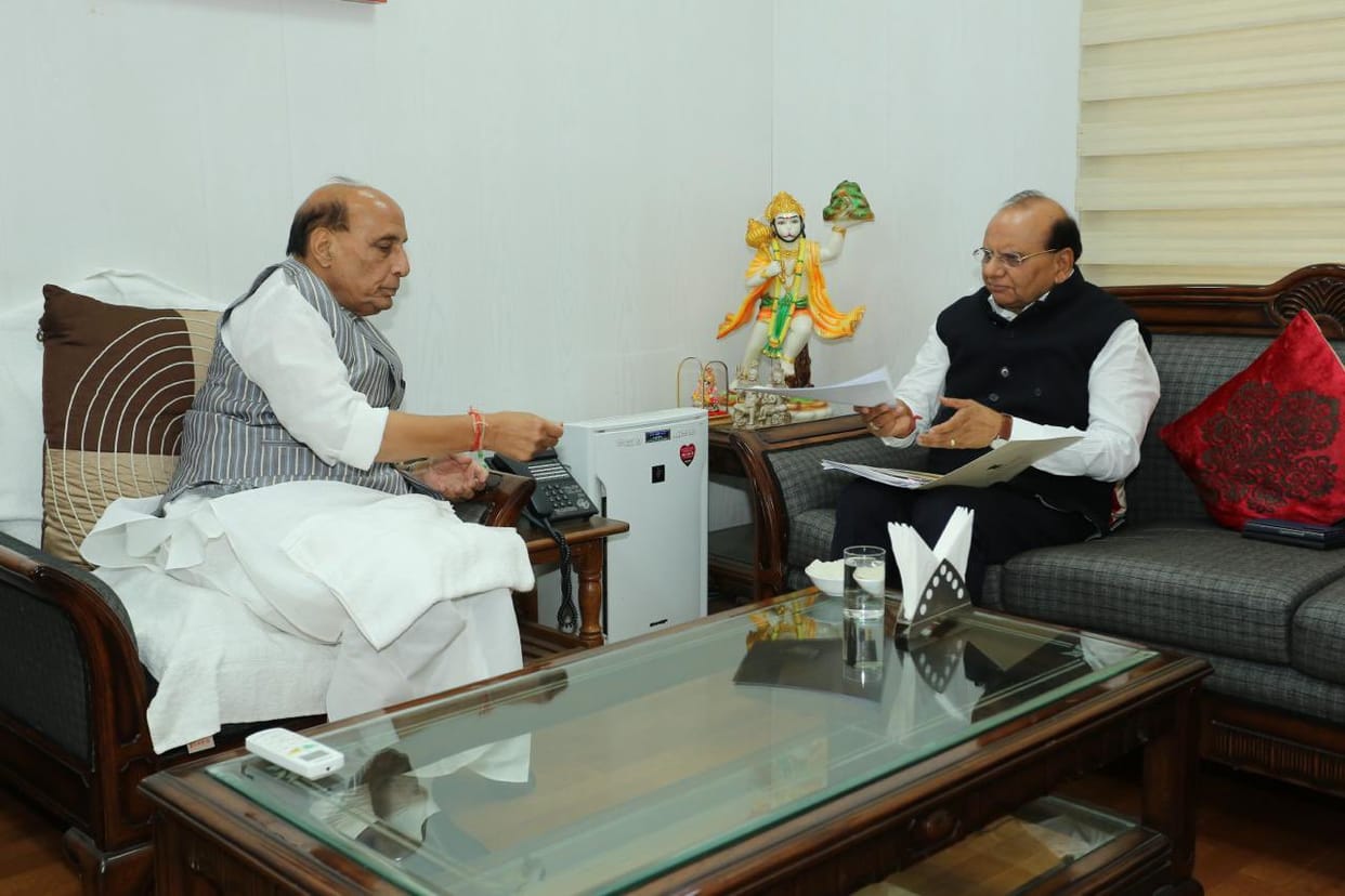 Leh, LG VK Sexsena, Meet with Defence Minister, Rajnath Singh