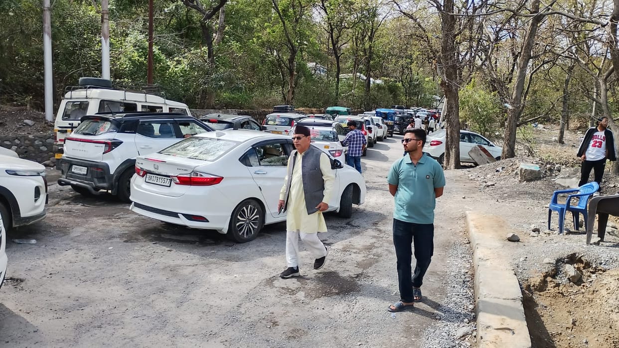 Vehicles kept crawling in Yoganagari on the weekend