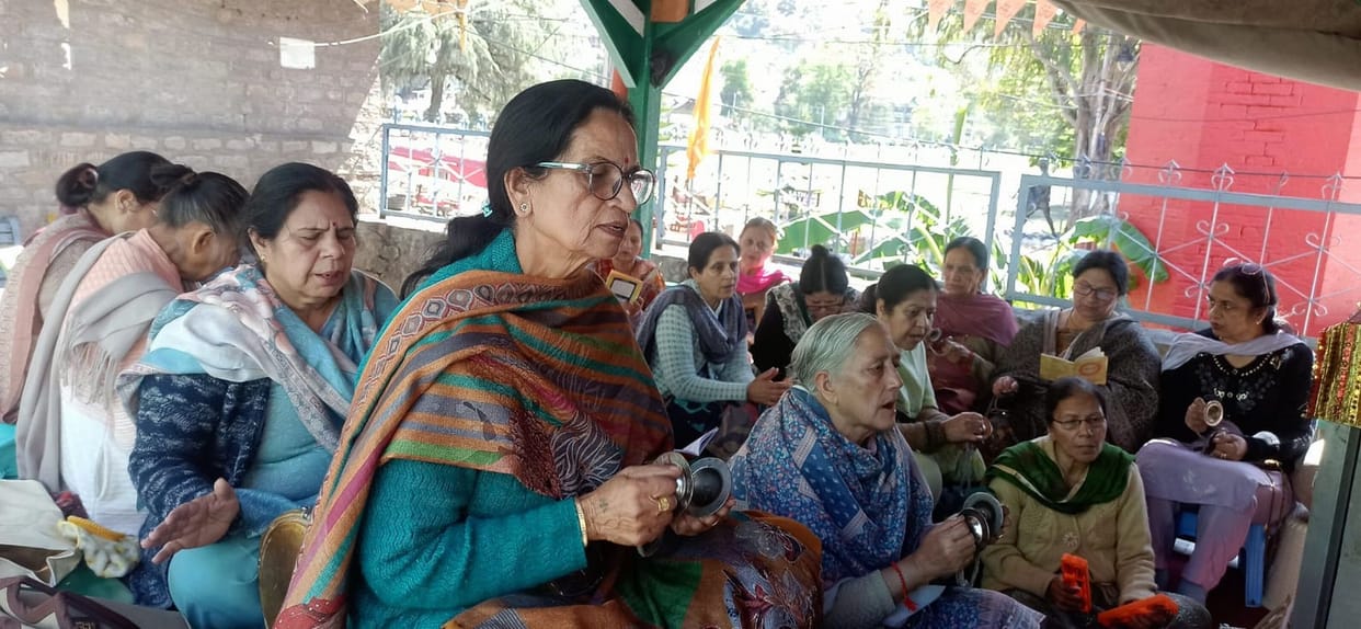 Women performed bhajan-kirtan at Harirai temple