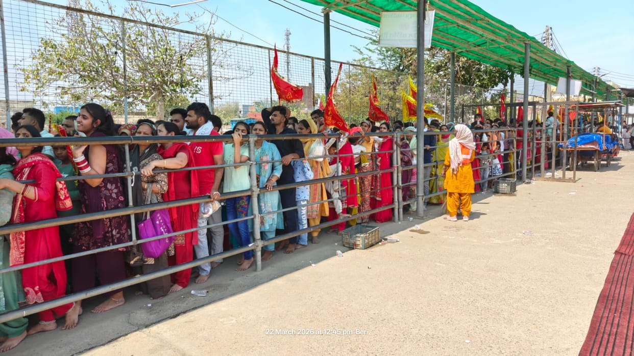 A continuous stream of devotees arrived on the holiday, and the town reverberated with chants of "Jai Bhimeshwari."