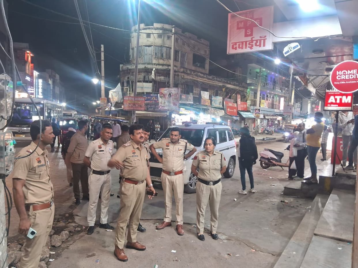 Policemen patrolled on foot and reviewed the security arrangements.