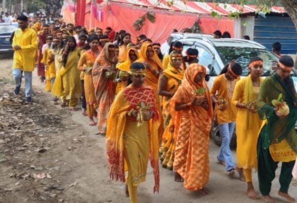 The nine-day Shrimad Bhagavat Katha begins with a Kalash Yatra.
