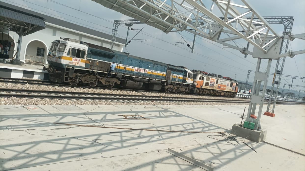 High-speed trials on the Daulatpur-Kartoli rail line, with two locomotives testing the track at 110 km/h