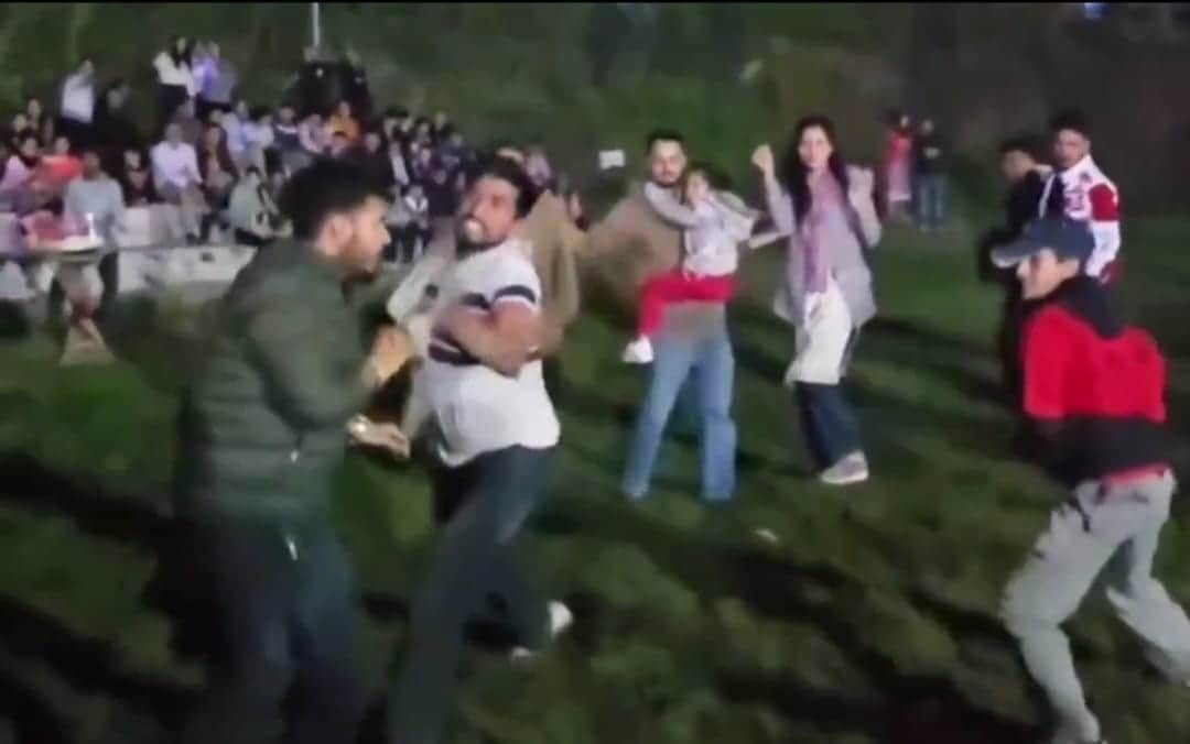 नलवाड़ी मेले की सांस्कृतिक संध्या में लड़ते युवक। स्रोत: वीडियोग्रैब